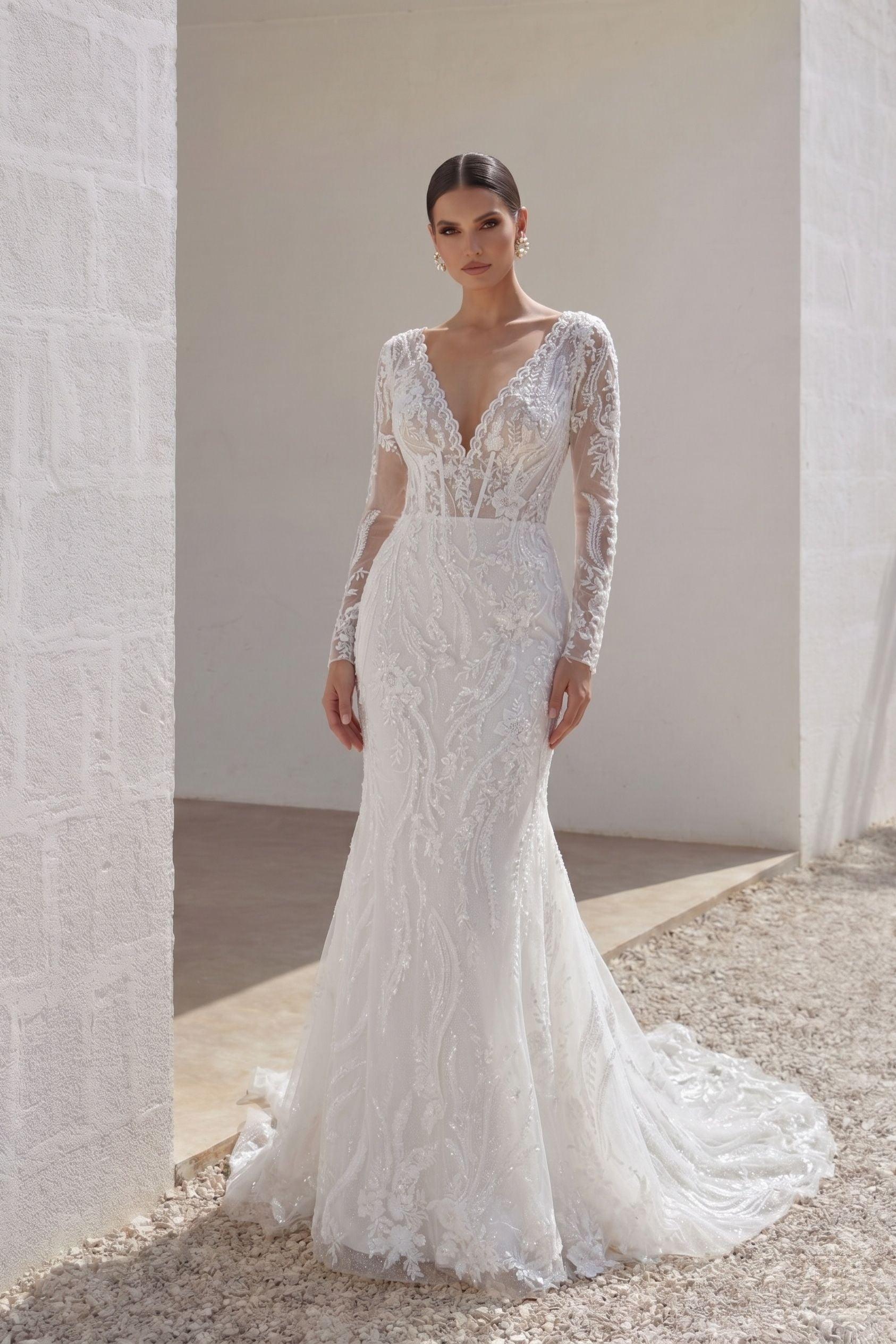 Trumpet-Mermaid Chapel Train Lace Tulle Wedding Dress CW3141 - 45 Days / As Picture:Ivory/Sand / US0-UK2-EUR30 - COCOMELODY
